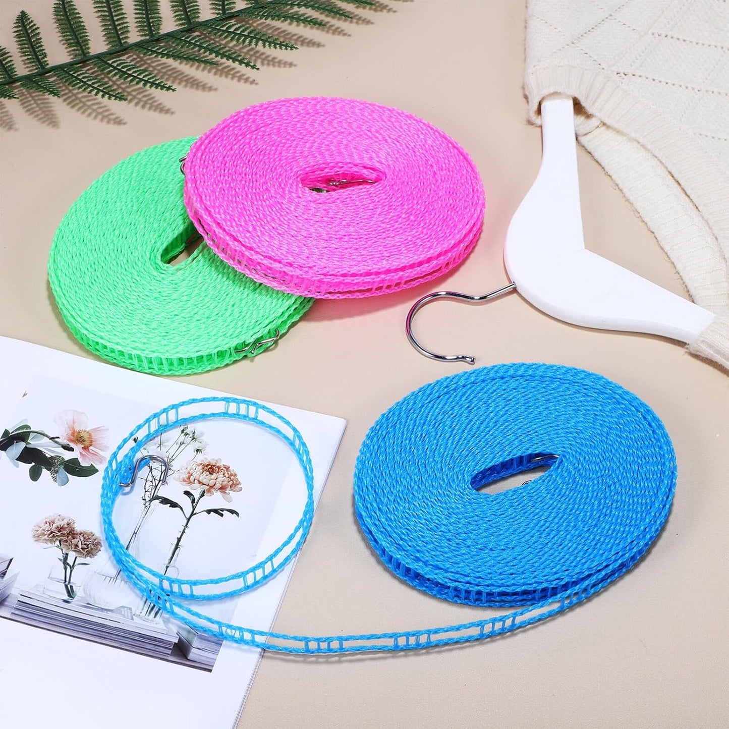 Lacoz Portable Windproof Clothesline with 12 Clips, 5m Non-Slip Travel Laundry Drying Line, Adjustable Nylon Rope for Outdoor Camping, Cruise, Indoor Hotel, Backyard