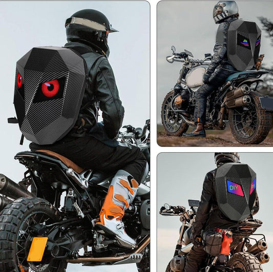 Knight Backpack, Hard Shell Motorcycle Riding Backpack LED Motorcycle Backpack, Programmable Helmet Backpack Cycling Travel Daypack for Cycling - Black