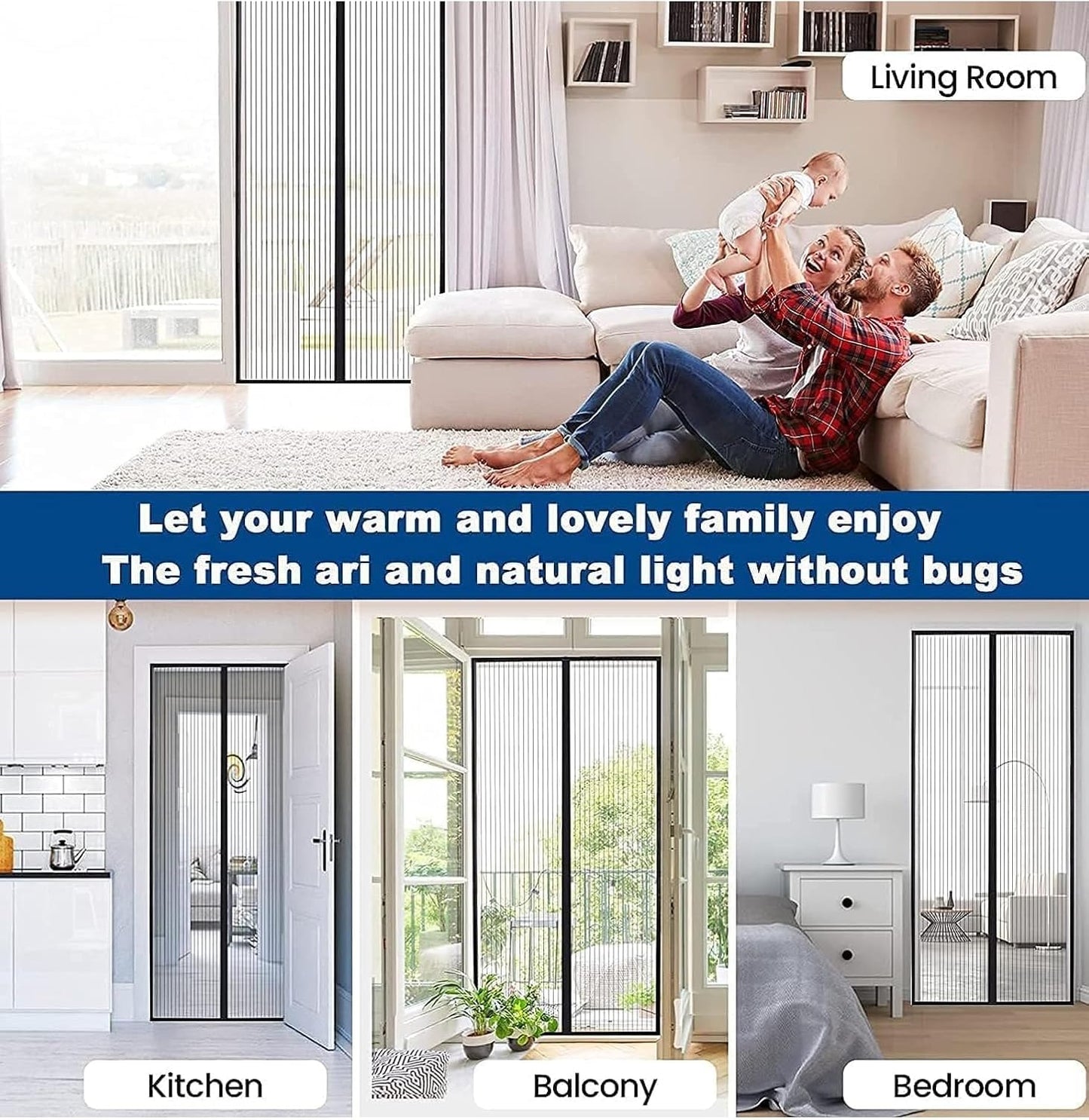 Screen Net Magnetic Anti Mosquito Bug Home Door Curtain, Magnetic Mosquito Net for Door, Auto-Closing Insect Screen to Keep Mosquito Out - with Stay Open Feature