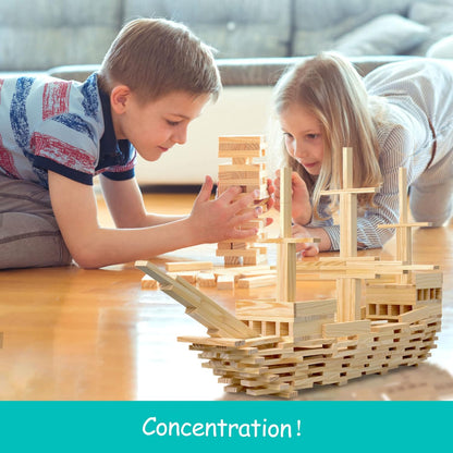 100 PCS Wooden Colour Building Blocks Set for Kids Natural Wood Stacking Blocks Construction Toy Building Kit Educational STEM Toy for Boys and Girls