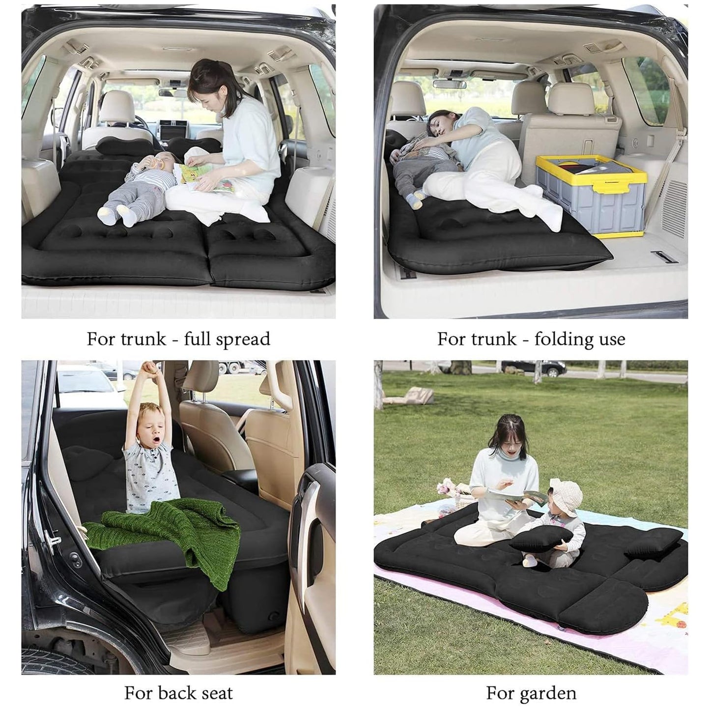 Multi Purpose Inflatable Car Air Bed Mattress for SUV MPV and Car Portable Travel Sleeping Bed with Pump Durable & Comfortable for Camping Road Trips and Outdoor Adventures (Beige)
