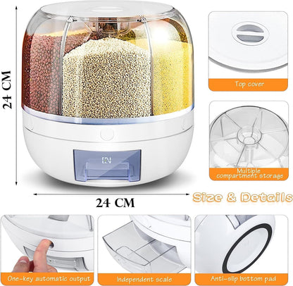 Rotating Rice Dispenser 7L Multi Grain Storage Container with 360 Degree Rotation & One Touch Dispensing System for Kitchen Pantry Storage