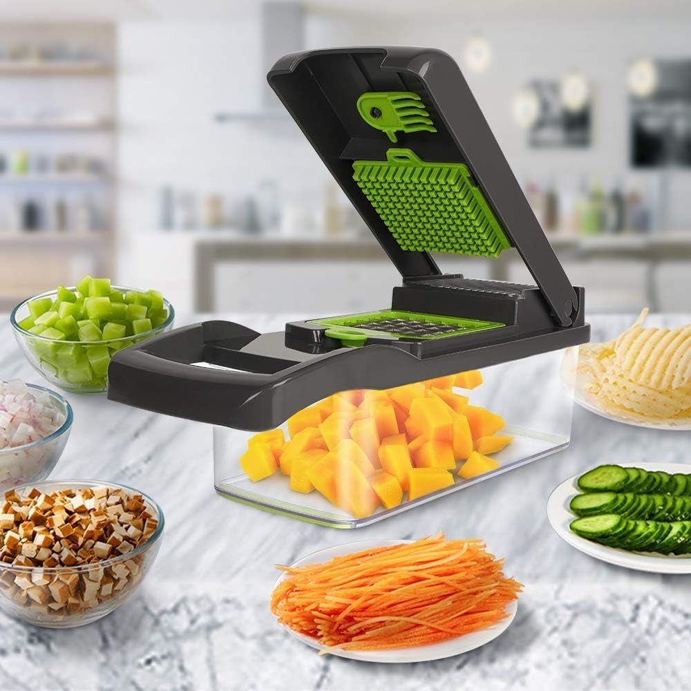 16-in-1 Multifunction Vegetable Chopper & Mandoline Slicer Set with Interchangeable Blades Food Container, Grater, Peeler, Egg Separator & Hand Guard for Fruits and Vegetables