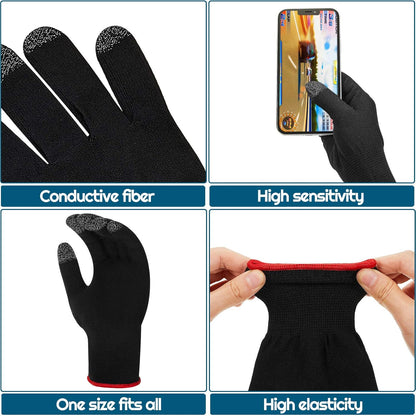 Game Gloves for Mobile Gaming Anti-Sweat Breathable Touch Finger Gloves with High Sensitivity, Anti-Slip & Stretch Fit for PUBG, COD, Racing & FPS Games Black