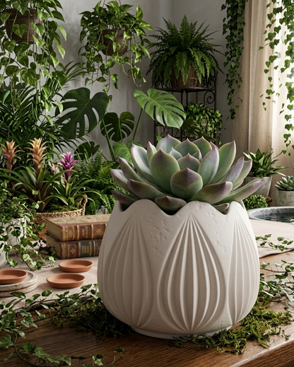 Decorative Ceramic Flower Pot 15.5 cm Modern White Planter for Indoor and Outdoor Plants Stylish Tabletop Plant Pot for Home, Office & Garden Decor