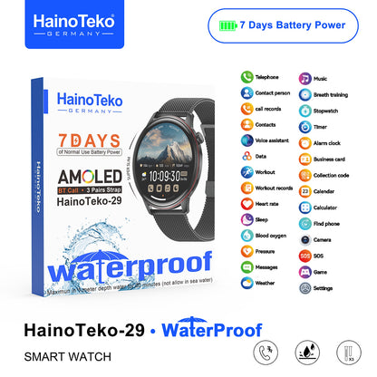 Haino Teko 29 Waterproof Design Smart Watch With AMOLED Display BT Calling 3 Pair Straps and Charging Cable Designed for Ladiesand Gents