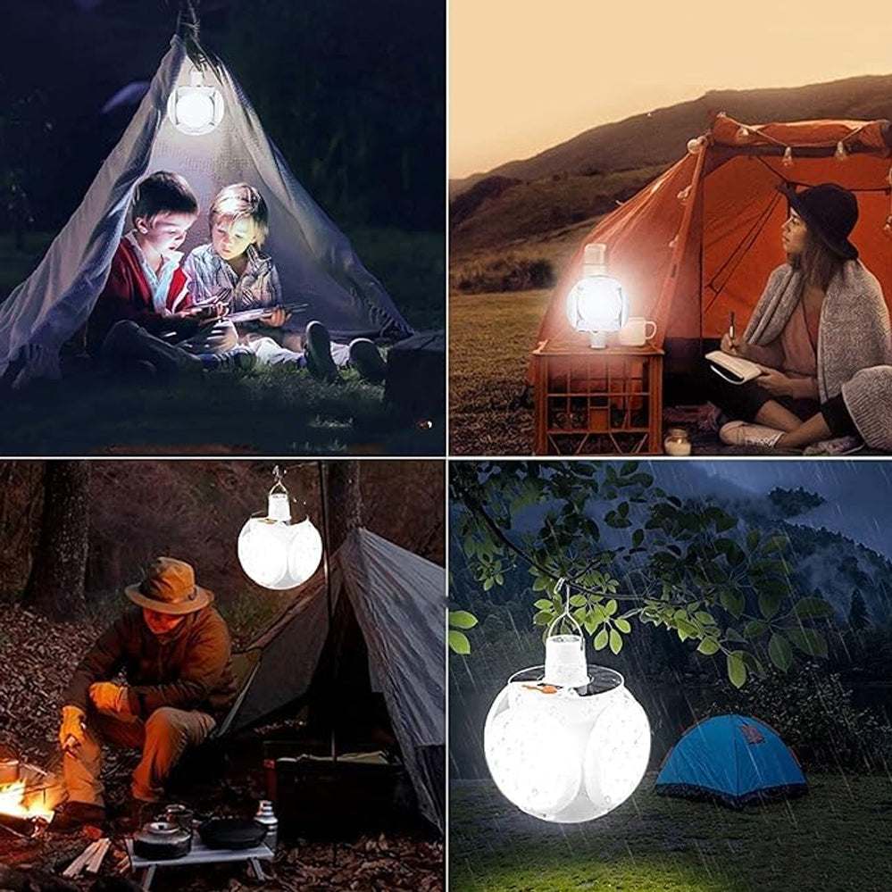 Solar Emergency Charging Lamp - Portable USB Rechargeable & Solar Powered LED Camping Light, Foldable Multi-Panel Lantern with 5 Lighting Modes, Hanging Hook for Outdoor, Home & Emergency Use