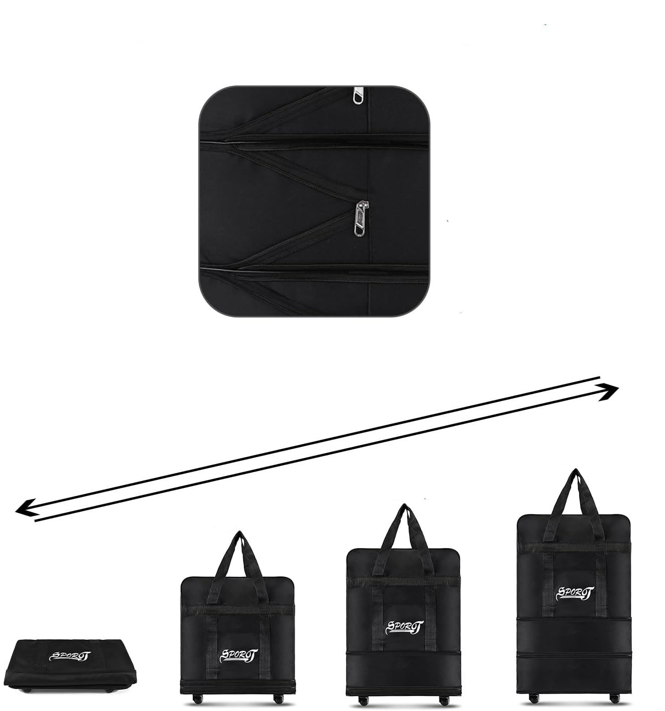 Travel Moving Trolley Luggage Foldable Bag with Wheels, Waterproof Zipper, Extendable Duffel Organiser, Lightweight