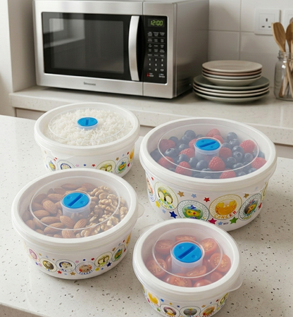 4 Pack Round Food Containers with Lids, Leak-proof Plastic, Meal Prep Bento Lunch Box, Microwave Freezer Dishwasher Safe, Multiple Sizes