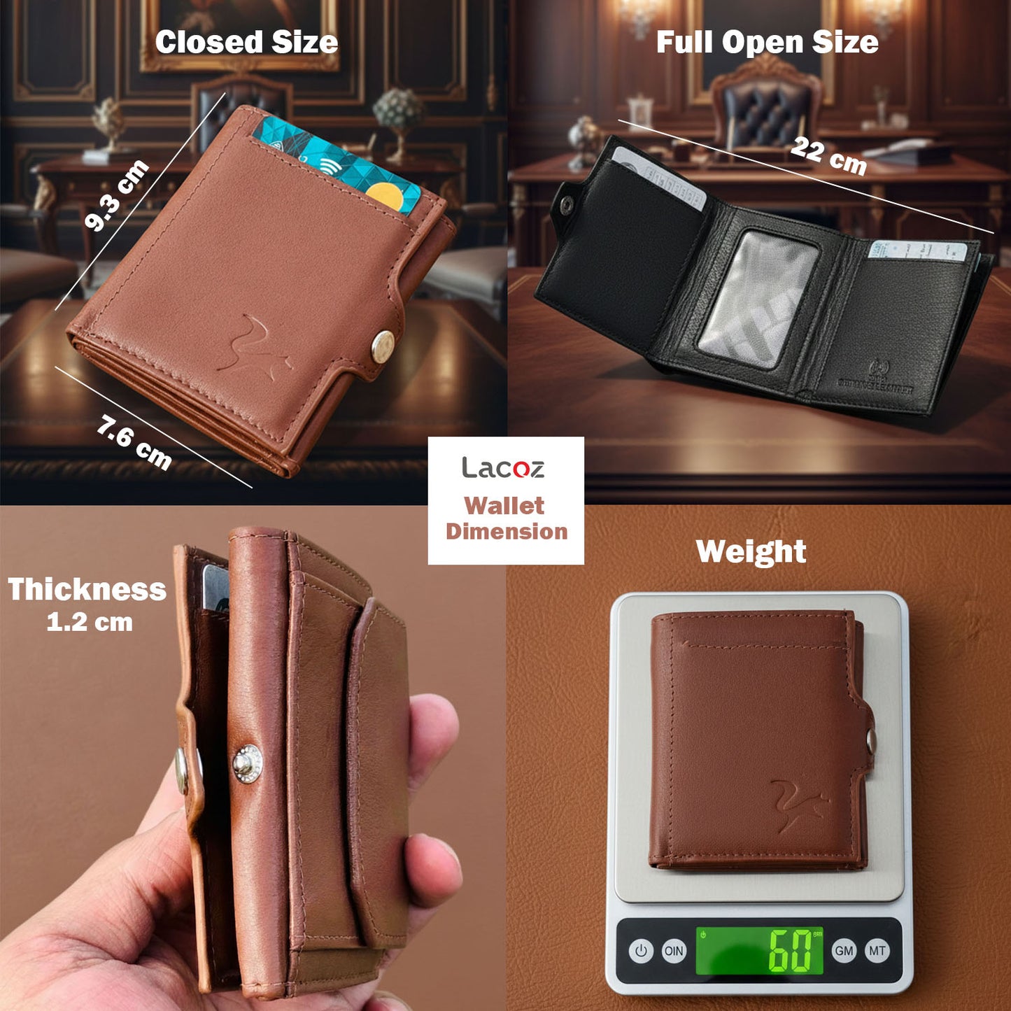 Lacoz Trifold Genuine Leather Wallet for Men