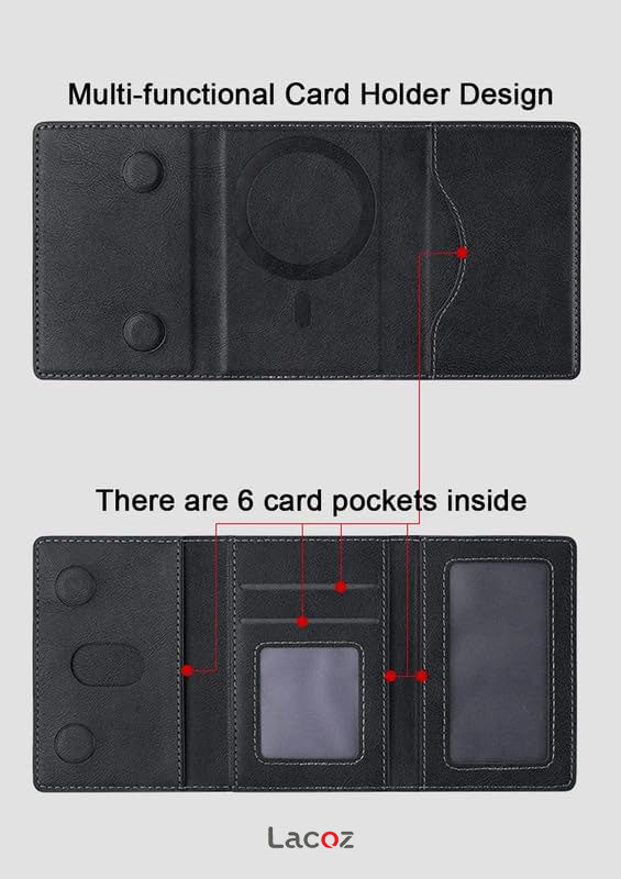 Lacoz Leather Trifold Card Holder with Magnetic Closure, 6 Slots, ID Window, Photo Window, Unisex