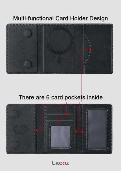 Lacoz Leather Trifold Card Holder with Magnetic Closure, 6 Slots, ID Window, Photo Window, Unisex