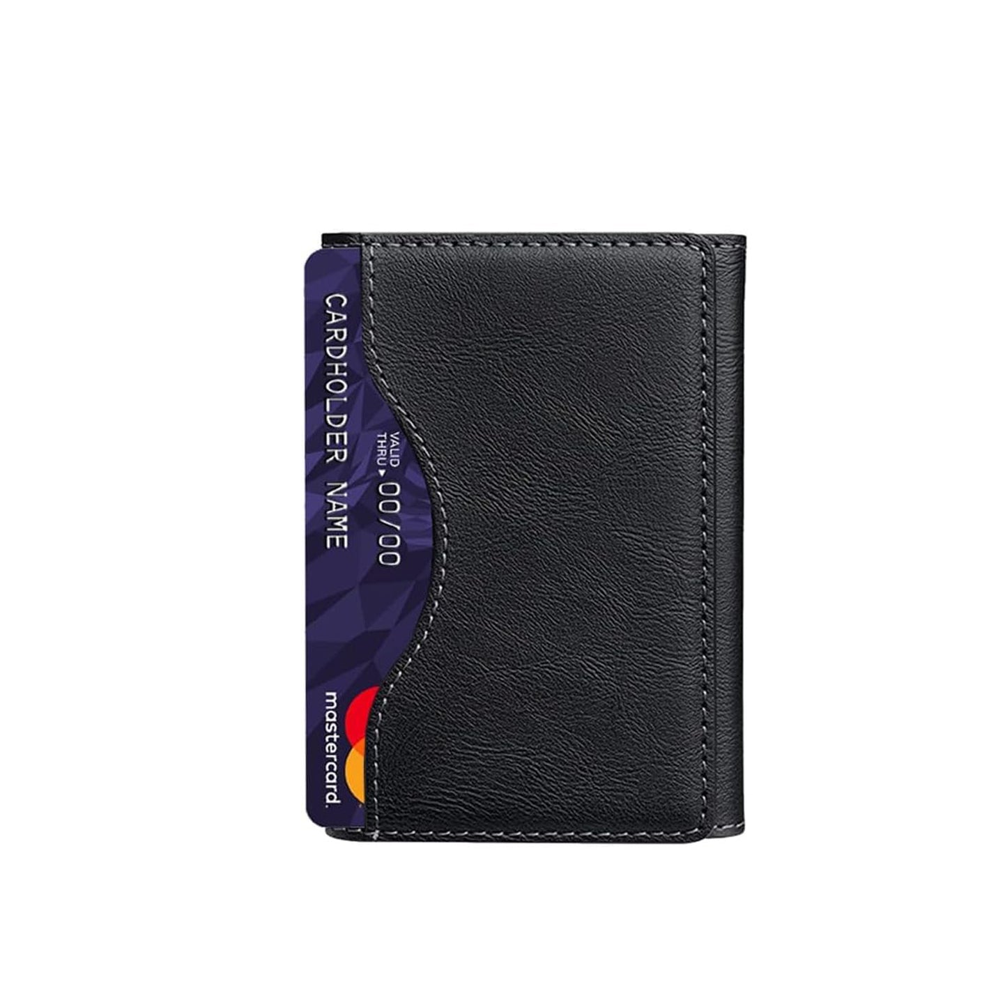 Lacoz Leather Trifold Card Holder with Magnetic Closure, 6 Slots, ID Window, Photo Window, Unisex