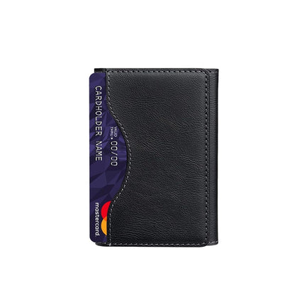 Lacoz Leather Trifold Card Holder with Magnetic Closure, 6 Slots, ID Window, Photo Window, Unisex