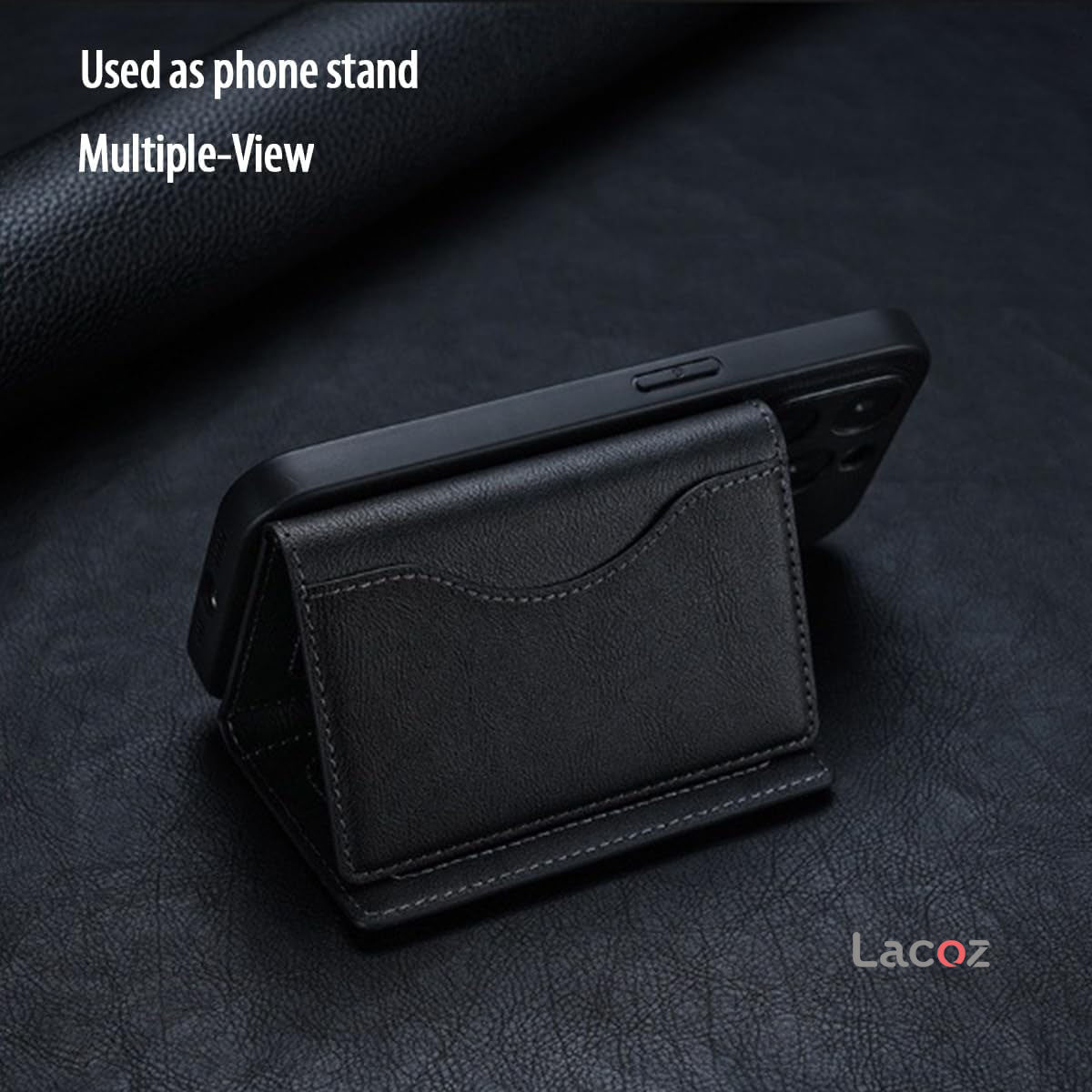 Lacoz Leather Trifold Card Holder with Magnetic Closure, 6 Slots, ID Window, Photo Window, Unisex