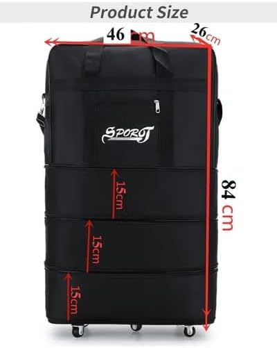 Travel Moving Trolley Luggage Foldable Bag with Wheels, Waterproof Zipper, Extendable Duffel Organiser, Lightweight