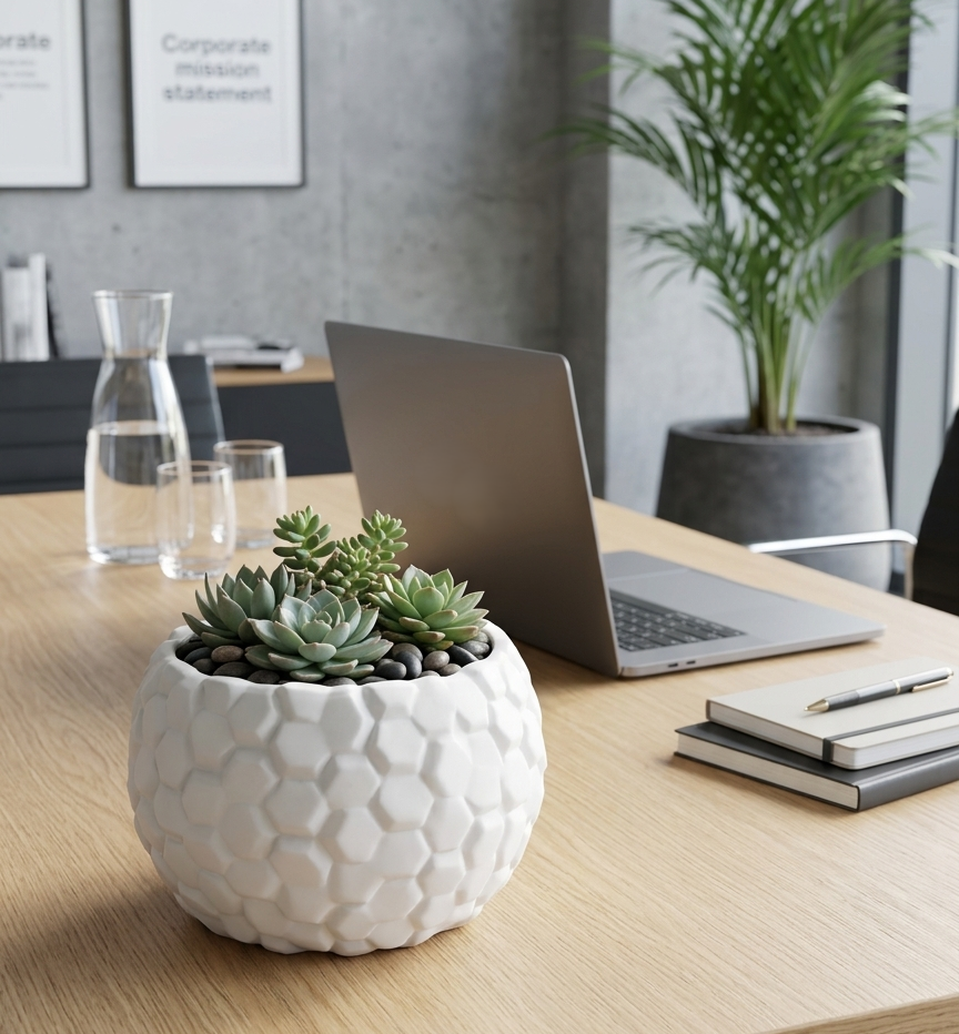 Hexagonal Textured Ceramic Succulent Pot – Modern White Planter
