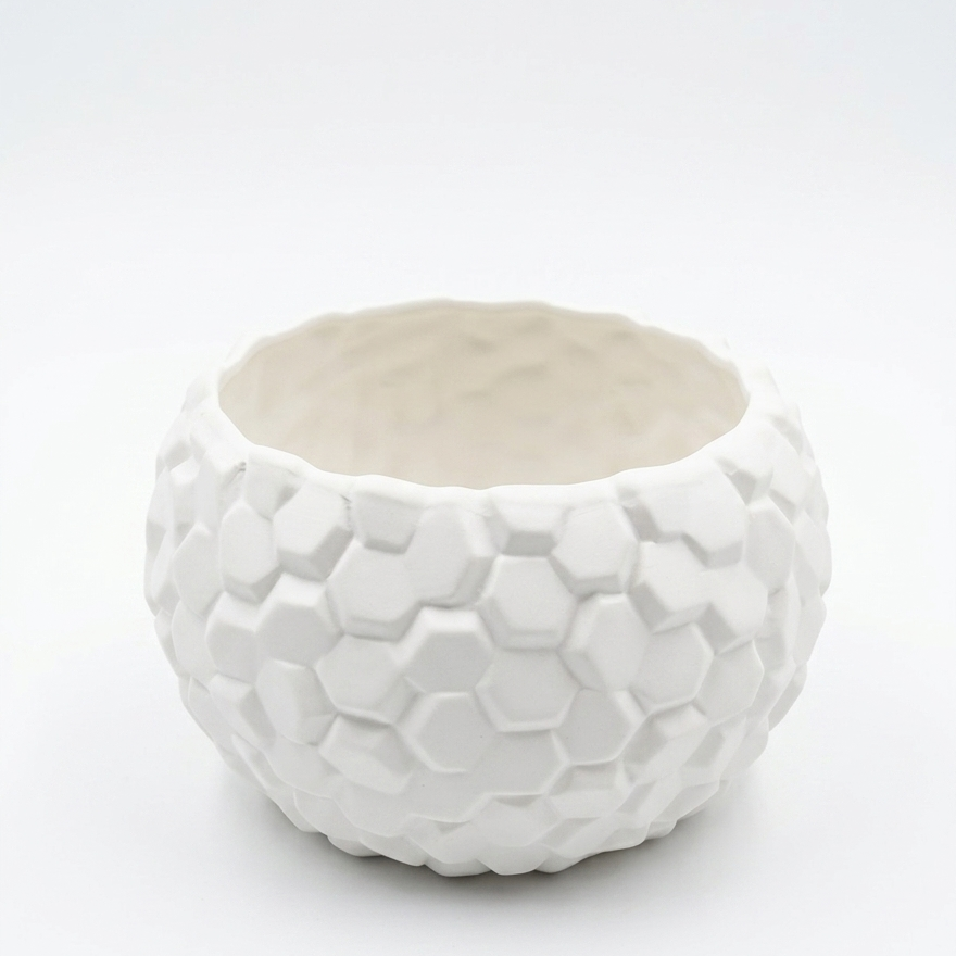 Hexagonal Textured Ceramic Succulent Pot – Modern White Planter
