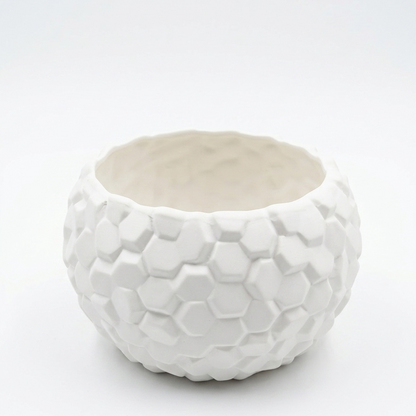 Hexagonal Textured Ceramic Succulent Pot – Modern White Planter