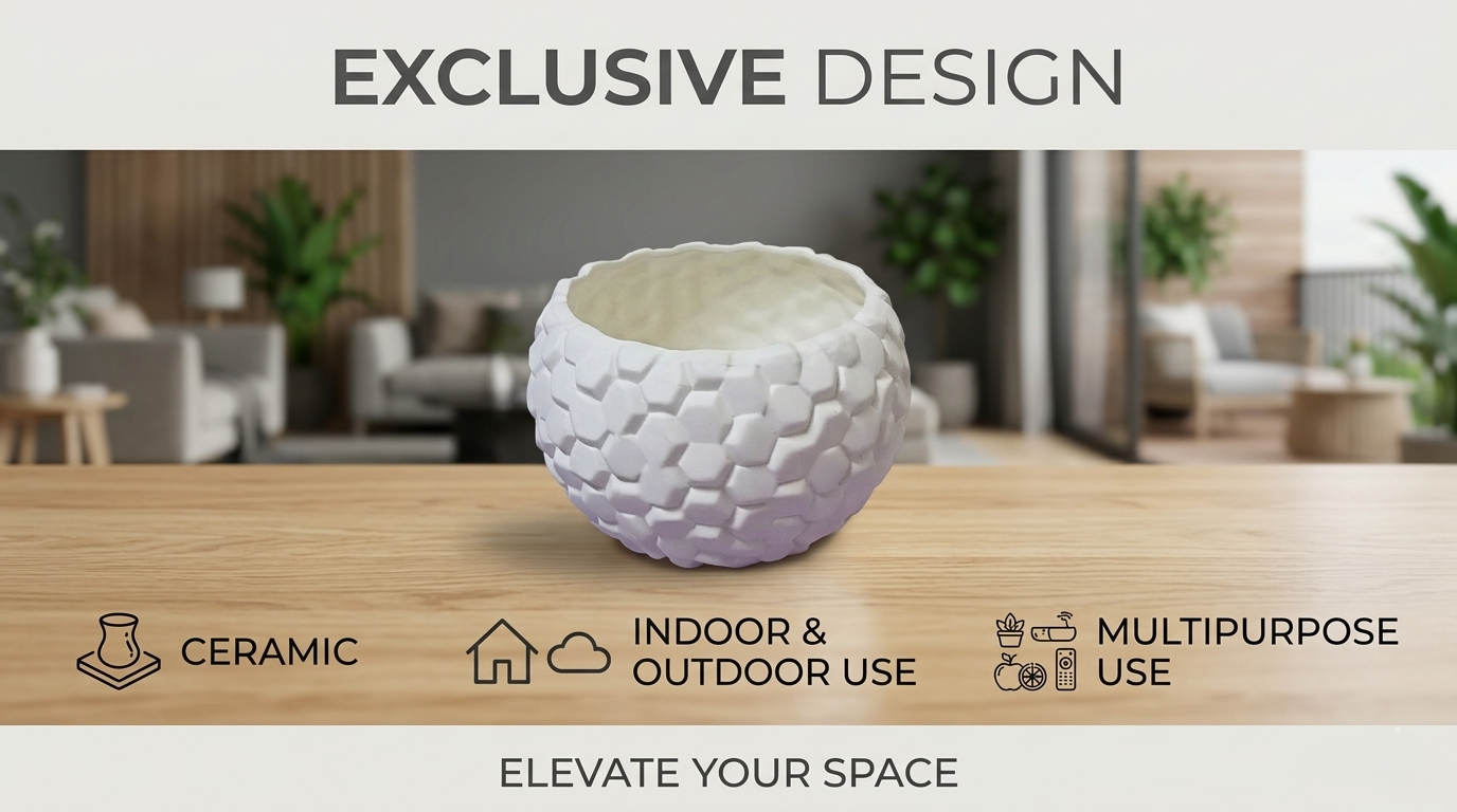 Hexagonal Textured Ceramic Succulent Pot – Modern White Planter