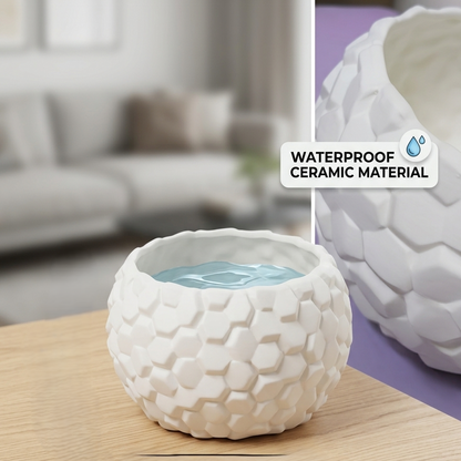 Hexagonal Textured Ceramic Succulent Pot – Modern White Planter