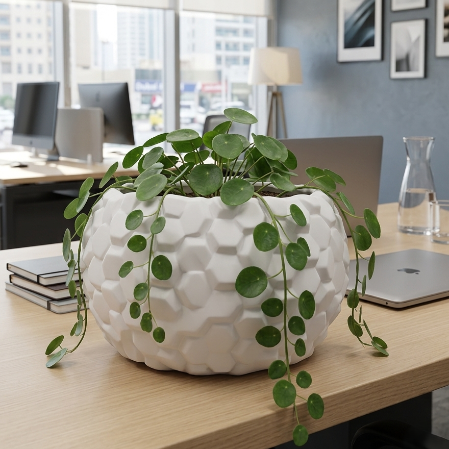 Hexagonal Textured Ceramic Succulent Pot – Modern White Planter