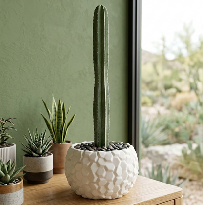 Hexagonal Textured Ceramic Succulent Pot – Modern White Planter
