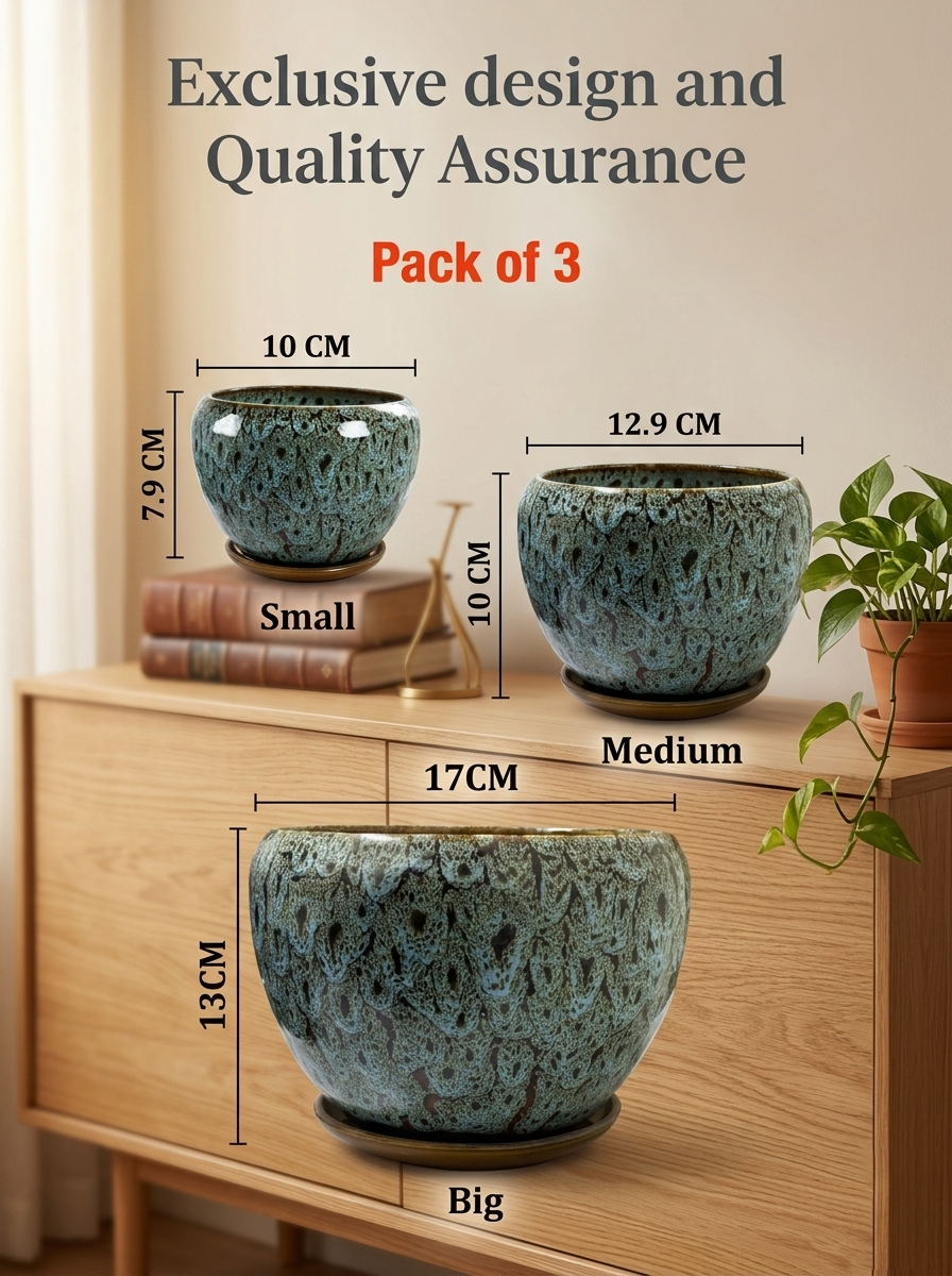 Set of 3 Speckled Ceramic Planters and Organiser Bowls Versatile Desktop Storage Containers, Decorative Indoor Plant Pots for Modern Home and Office