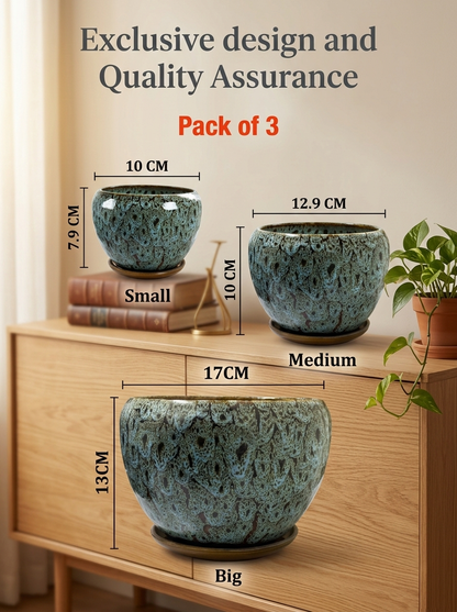 Set of 3 Speckled Ceramic Planters and Organiser Bowls Versatile Desktop Storage Containers, Decorative Indoor Plant Pots for Modern Home and Office