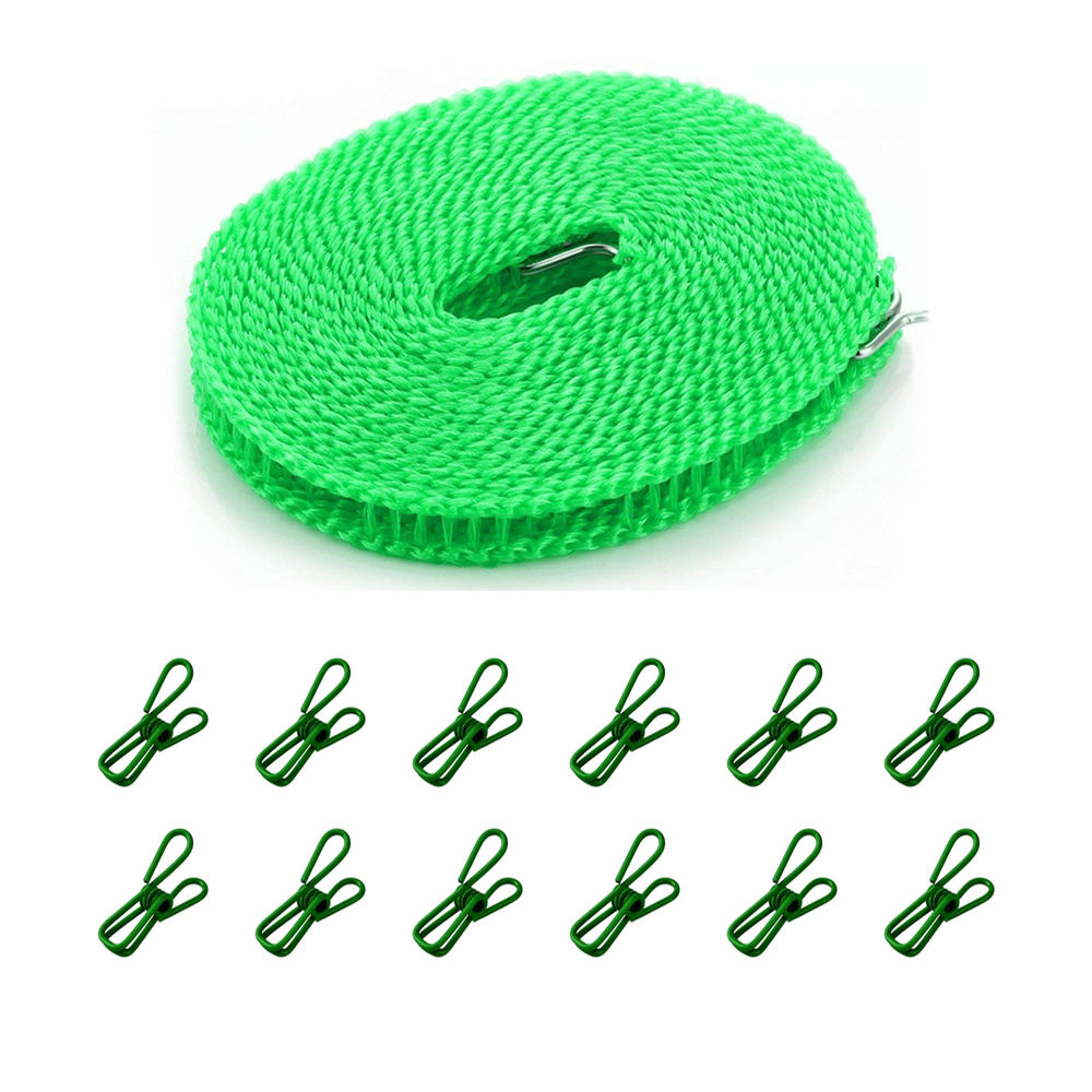 Lacoz Portable Windproof Clothesline with 12 Clips, 5m Non-Slip Travel Laundry Drying Line, Adjustable Nylon Rope for Outdoor Camping, Cruise, Indoor Hotel, Backyard