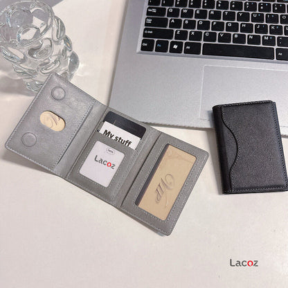 Lacoz Leather Trifold Card Holder with Magnetic Closure, 6 Slots, ID Window, Photo Window, Unisex