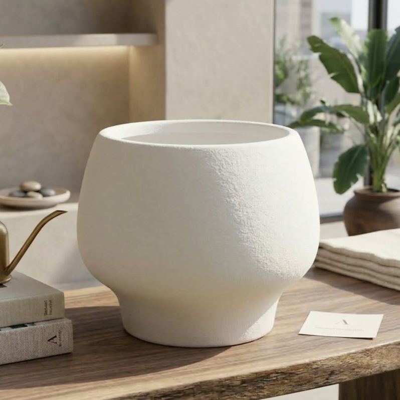Lacoz Lacoz Ceramic Pot, White, Textured Finish, Round Sculpted Body with Pedestal Base, 16 cm Height, for Succulents and Herbs
