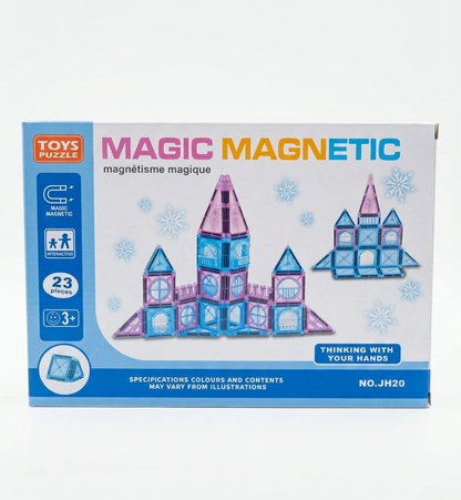 23 Piece Magnetic Castle Building Tiles Set for Kids Educational STEM Construction Toy Strong Magnet Blocks Creative Learning Puzzle Toy Safe ABS Plastic Building Toy for Boys and Girls