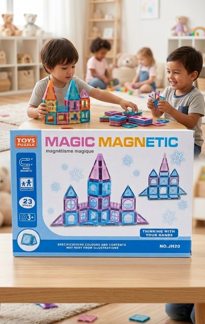 23 Piece Magnetic Castle Building Tiles Set for Kids Educational STEM Construction Toy Strong Magnet Blocks Creative Learning Puzzle Toy Safe ABS Plastic Building Toy for Boys and Girls