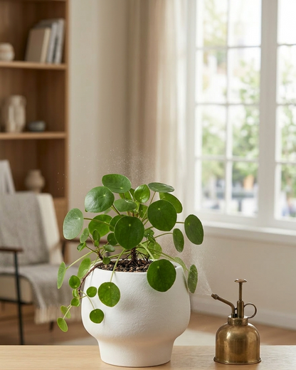 Lacoz Lacoz Ceramic Pot, White, Textured Finish, Round Sculpted Body with Pedestal Base, 16 cm Height, for Succulents and Herbs