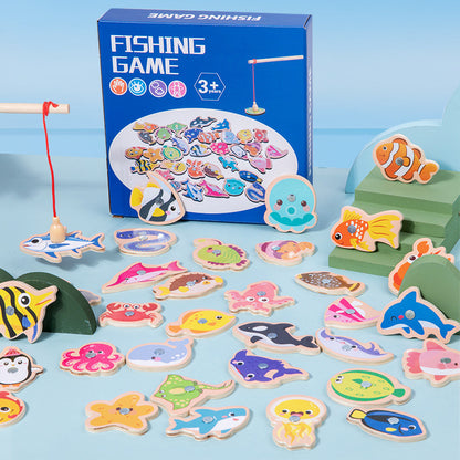 Magnetic Fishing Game Toy Set for Kids 3+ Years Wooden Educational Fishing Toy with 33 Sea Animals Magnetic Fishing Rod Early Learning & Hand-Eye Coordination Montessori Toy