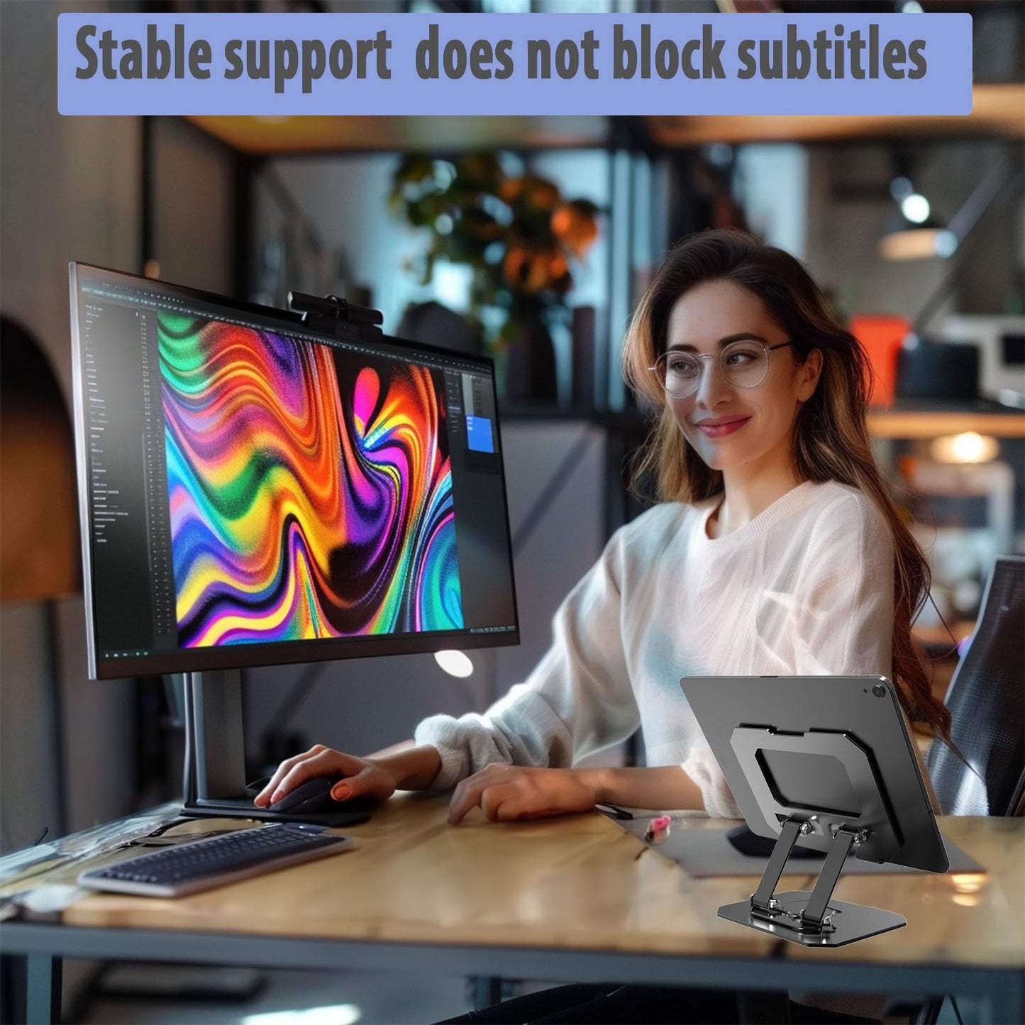 Lacoz Adjustable Tablet Stand with 360° Rotating Base, Ergonomic Foldable Portable Laptop Stand Holder, Compatible with Tablets and Phones