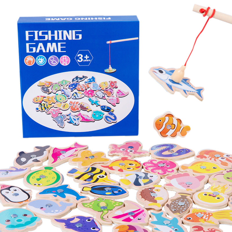 Magnetic Fishing Game Toy Set for Kids 3+ Years Wooden Educational Fishing Toy with 33 Sea Animals Magnetic Fishing Rod Early Learning & Hand-Eye Coordination Montessori Toy