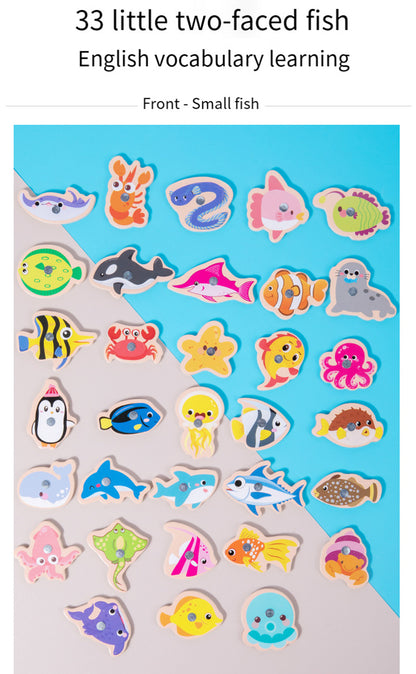Magnetic Fishing Game Toy Set for Kids 3+ Years Wooden Educational Fishing Toy with 33 Sea Animals Magnetic Fishing Rod Early Learning & Hand-Eye Coordination Montessori Toy