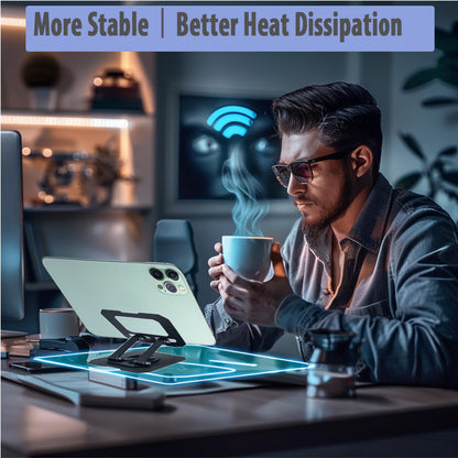 Lacoz Adjustable Tablet Stand with 360° Rotating Base, Ergonomic Foldable Portable Laptop Stand Holder, Compatible with Tablets and Phones