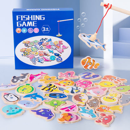 Magnetic Fishing Game Toy Set for Kids 3+ Years Wooden Educational Fishing Toy with 33 Sea Animals Magnetic Fishing Rod Early Learning & Hand-Eye Coordination Montessori Toy