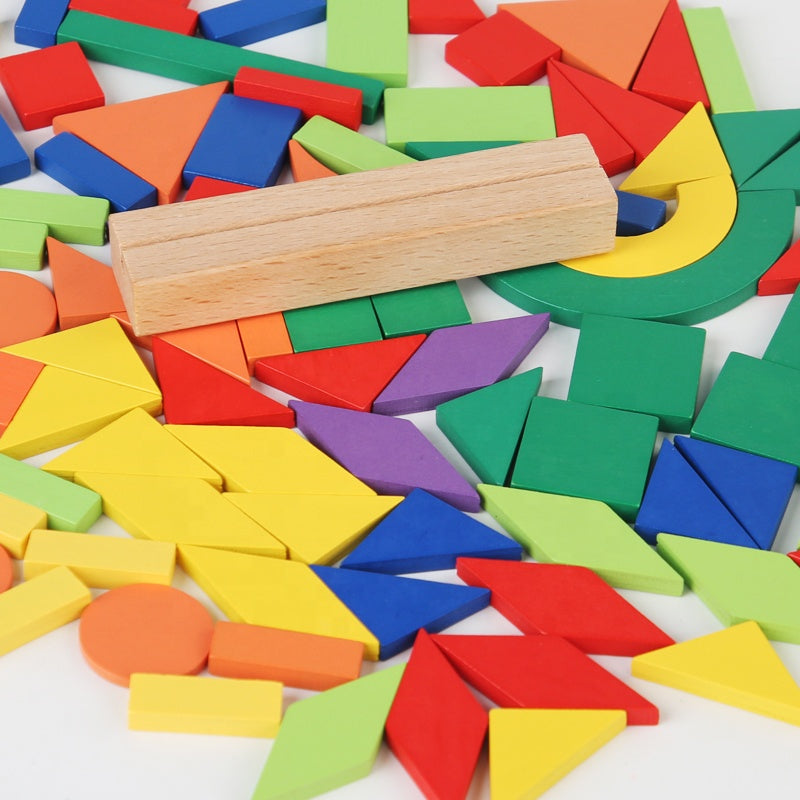 Wooden Pattern Block Puzzle Set for Kids 3+ Years – 102 Piece Colorful Shape Blocks with 48 Challenge Cards Educational Brain Teaser Toy for Learning Shapes Creativity and Parent-Child