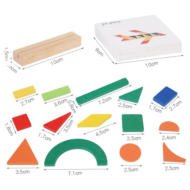 Wooden Pattern Block Puzzle Set for Kids 3+ Years – 102 Piece Colorful Shape Blocks with 48 Challenge Cards Educational Brain Teaser Toy for Learning Shapes Creativity and Parent-Child