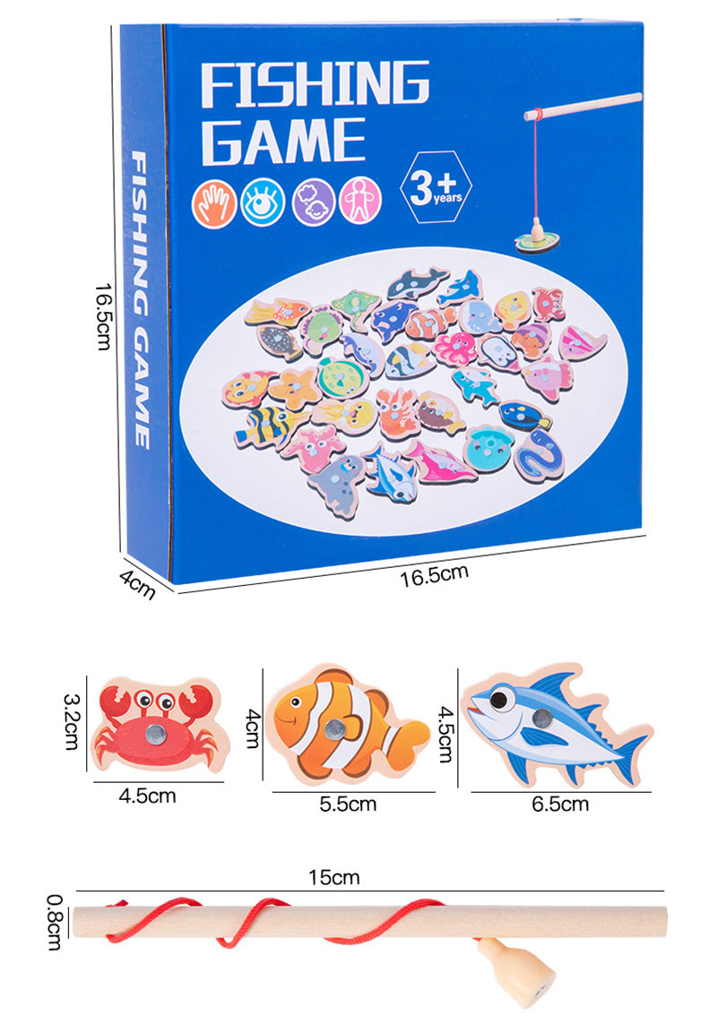 Magnetic Fishing Game Toy Set for Kids 3+ Years Wooden Educational Fishing Toy with 33 Sea Animals Magnetic Fishing Rod Early Learning & Hand-Eye Coordination Montessori Toy