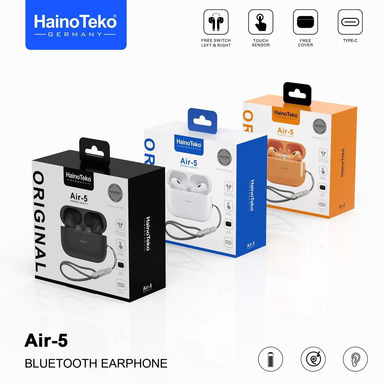HainoTeko Air 5 Bluetooth Wireless Earphone Pro 2 Design For iPhones