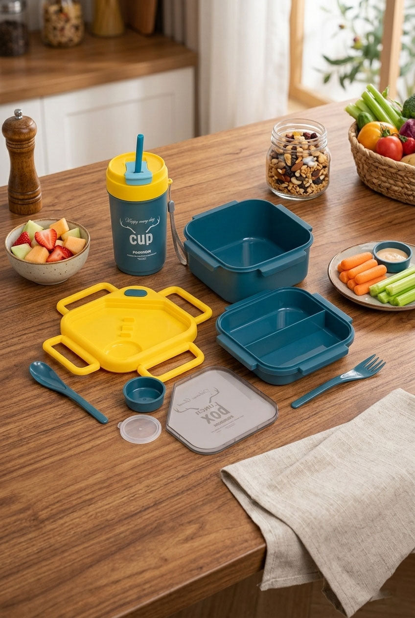 Lacoz Lunch Box Set with 500ML Cup BPA Free Food Container, Leakproof Bento with Spoon & Fork, Portable Snack Box for School, Travel & Picnic