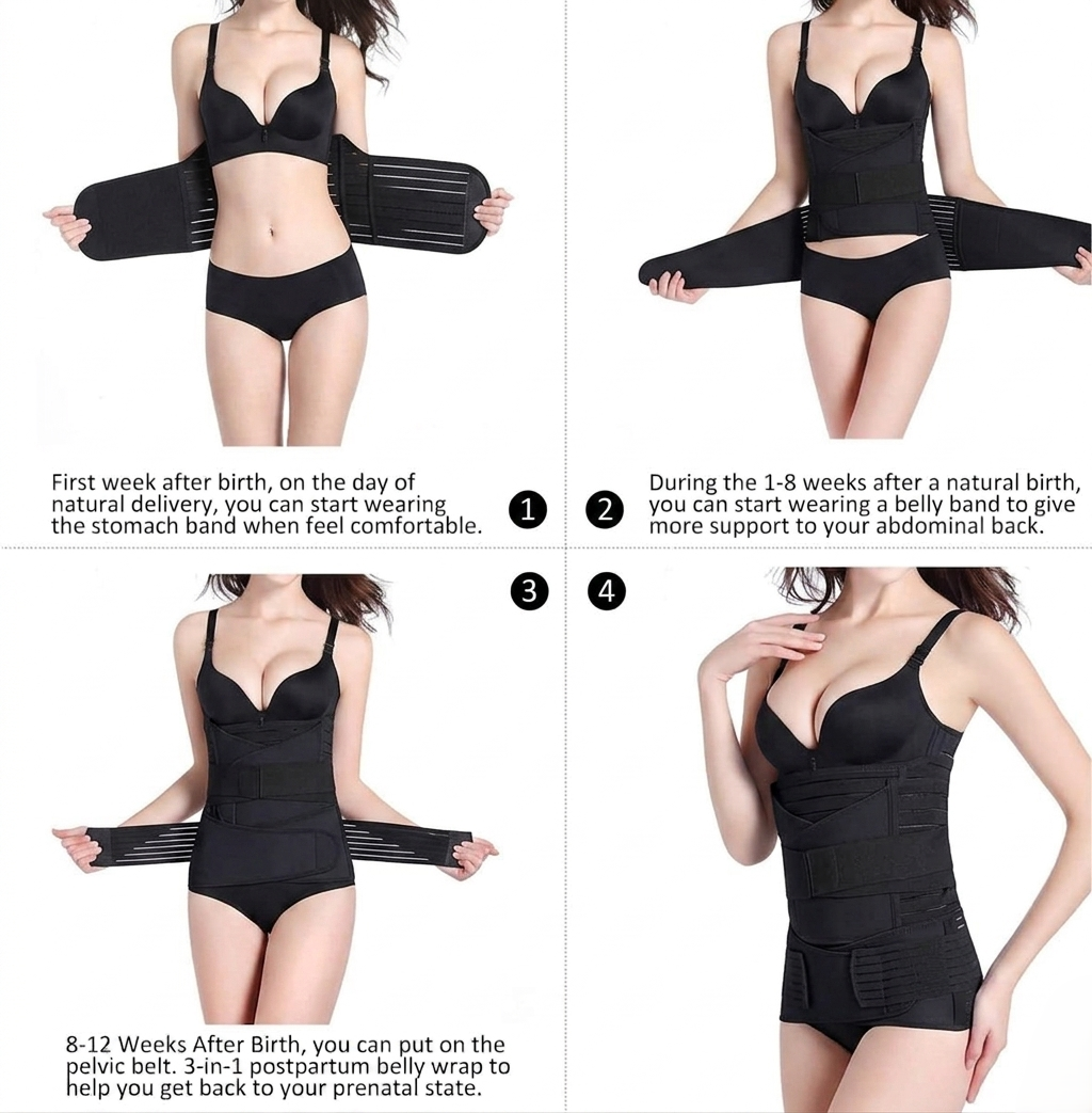 3 in 1 Postpartum Girdle Support Recovery Belly Band Corset Wrap Body Shaper for After Birth Postnatal C-Section Waist Pelvis Shapewear Wrap Girdle Support Band Belt Body Shaper