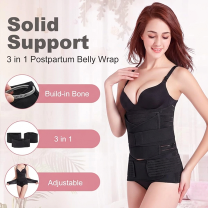 3 in 1 Postpartum Girdle Support Recovery Belly Band Corset Wrap Body Shaper for After Birth Postnatal C-Section Waist Pelvis Shapewear Wrap Girdle Support Band Belt Body Shaper