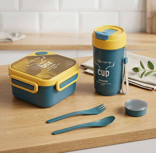 Lacoz Lunch Box Set with 500ML Cup BPA Free Food Container, Leakproof Bento with Spoon & Fork, Portable Snack Box for School, Travel & Picnic
