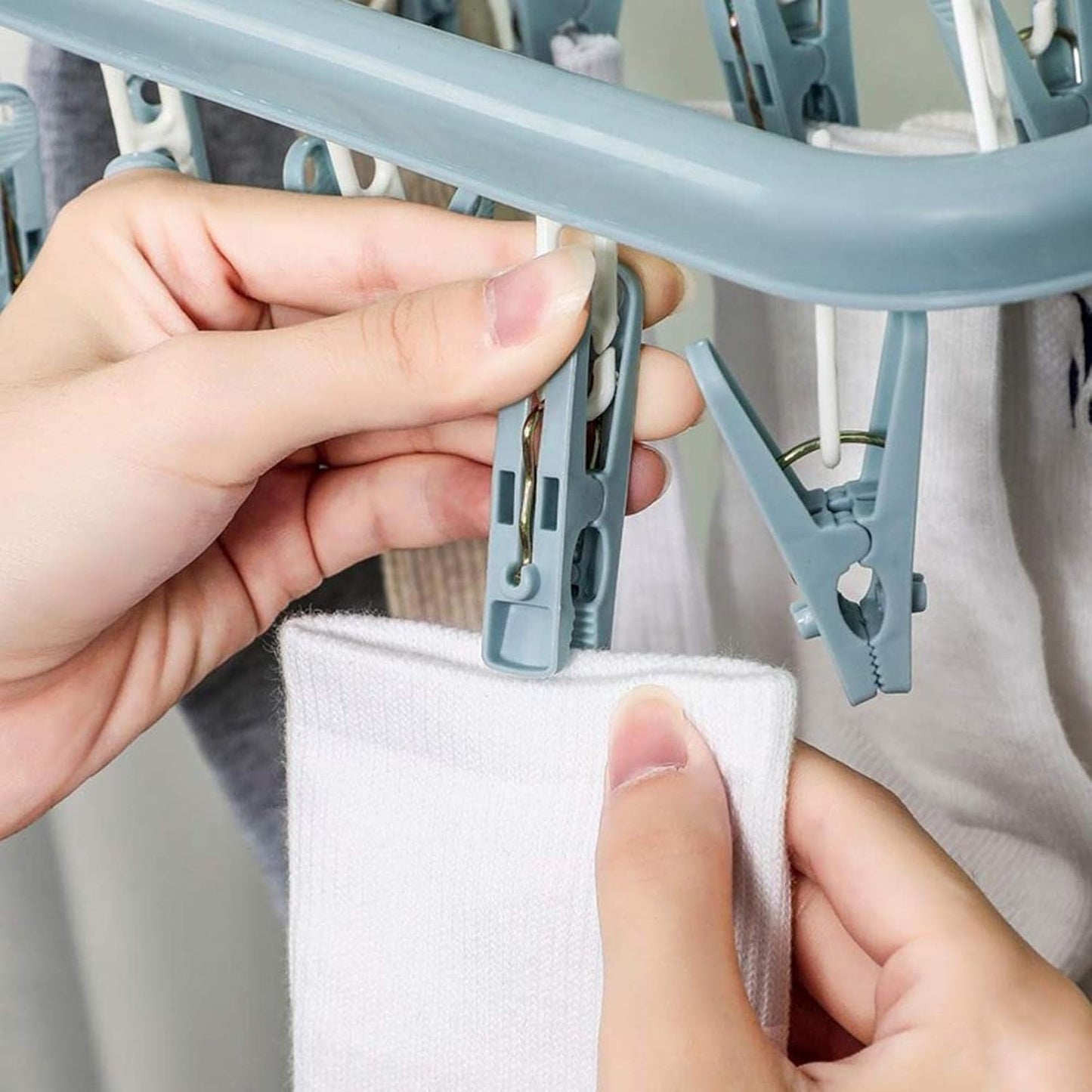 Lacoz Foldable Laundry Hanger Drying Racks with 32 Clips,Baby Clothes Drying Rack, Laundry Clothes Hangers for Drying Socks, Towels, Bras, Diapers, Baby Clothes